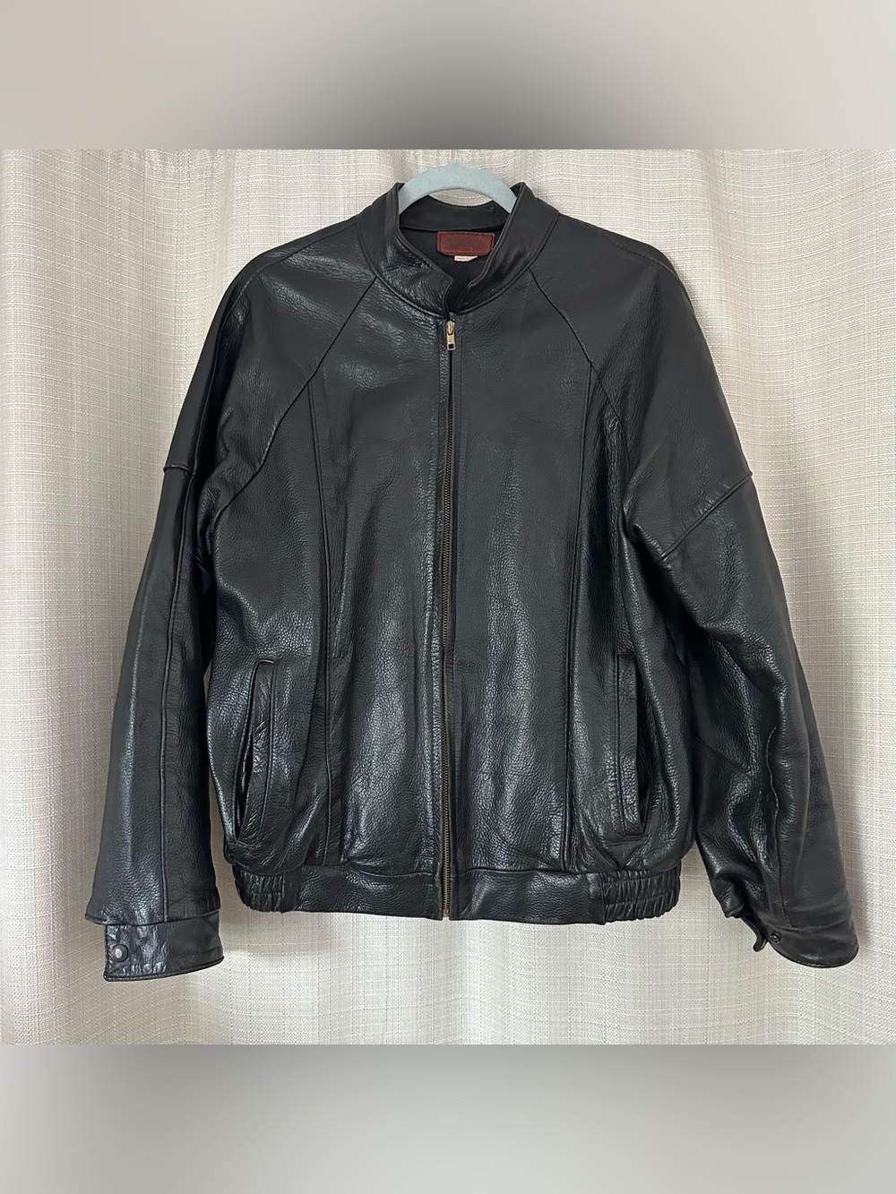 Tunstall USA Leather Men's Black Leather Bomber Jacket with Stand Collar Large